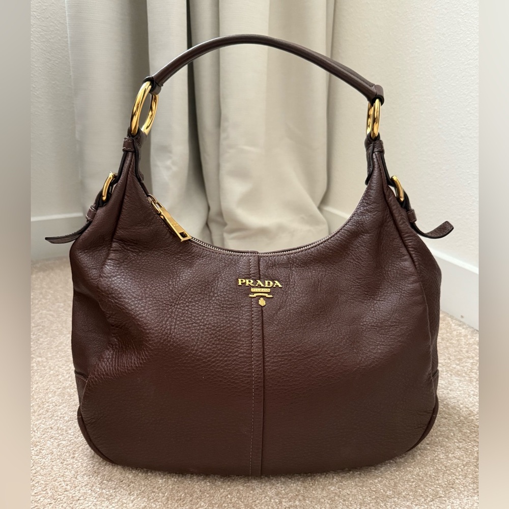 Prada Brown Vitello Daino Leather Hobo Bag BR4314